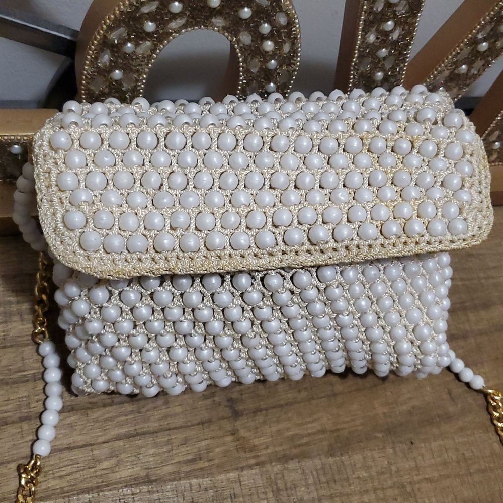 Vintage Women's Double-Side Beaded Shoulder Bag Elegant Boho 60's 70's